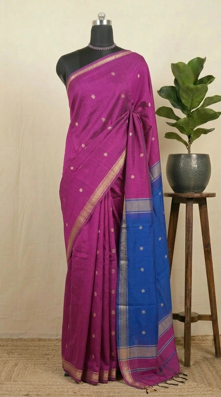 Rani Pink Semi Maheshwari Silk Saree 