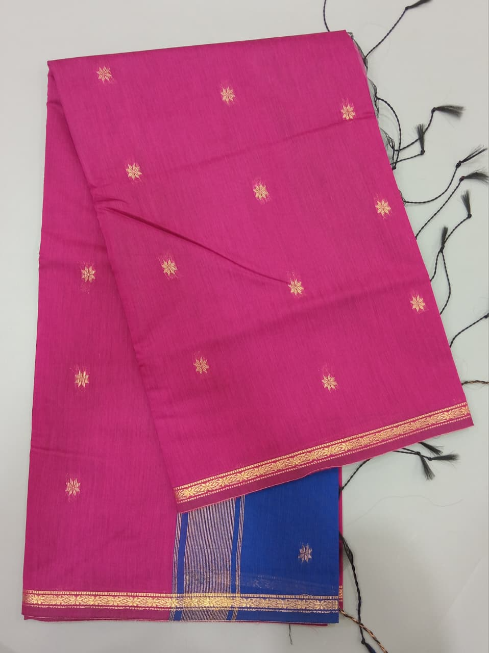 Rani Pink Semi Maheshwari Silk Saree 