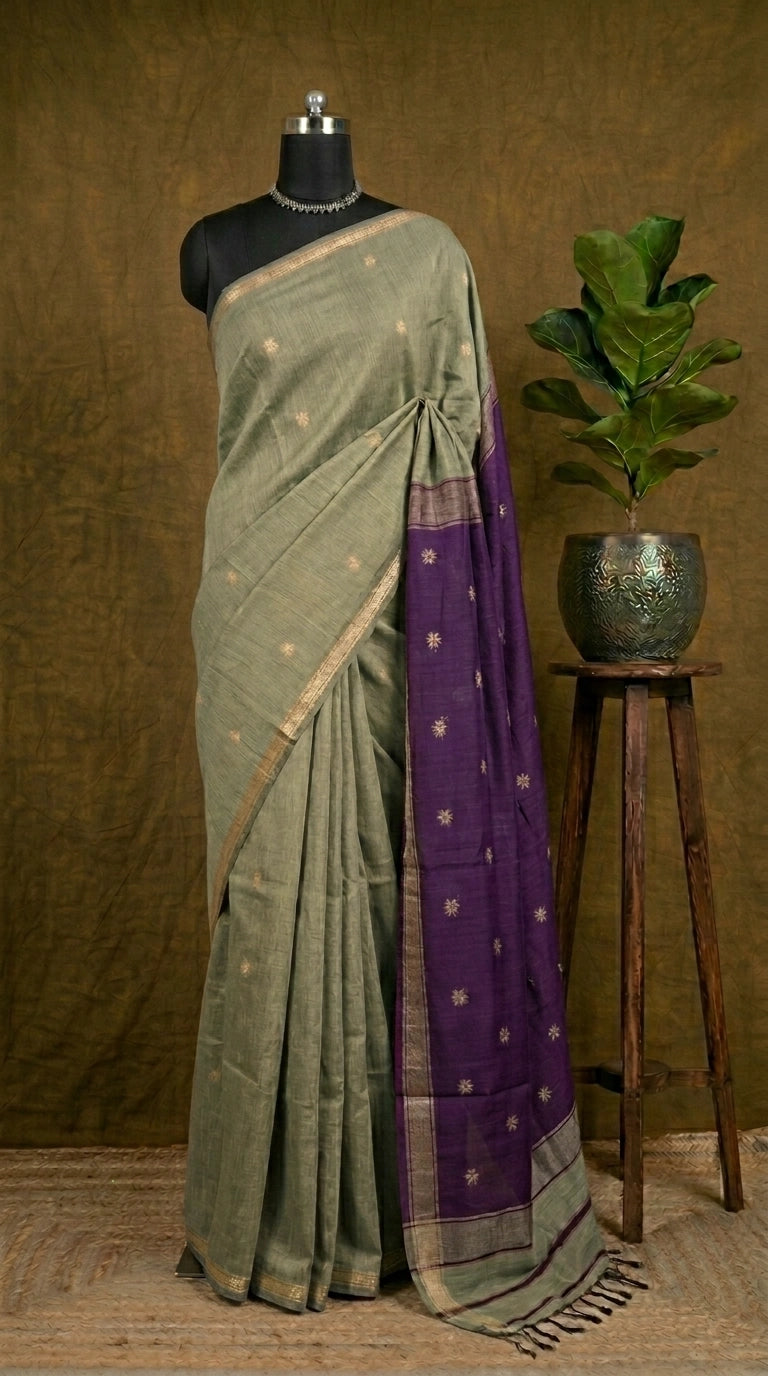 Beige Semi Maheshwari Silk Saree 