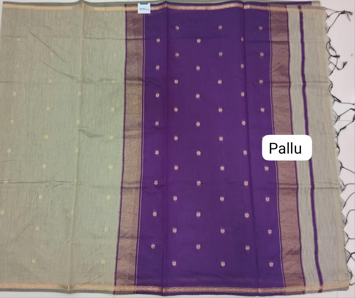 Beige Semi Maheshwari Silk Saree Pallu