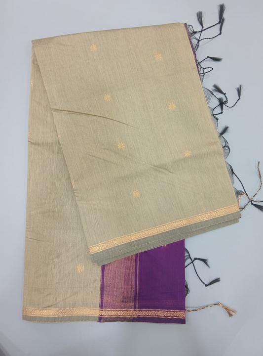 Beige Semi Maheshwari Silk Saree