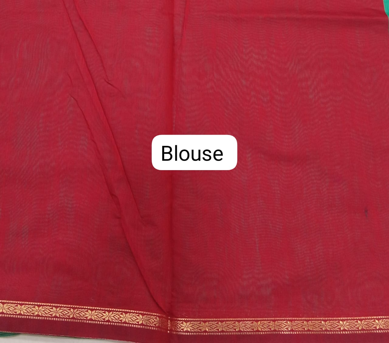 Sea Green Semi Maheshwari Silk Saree Blouse