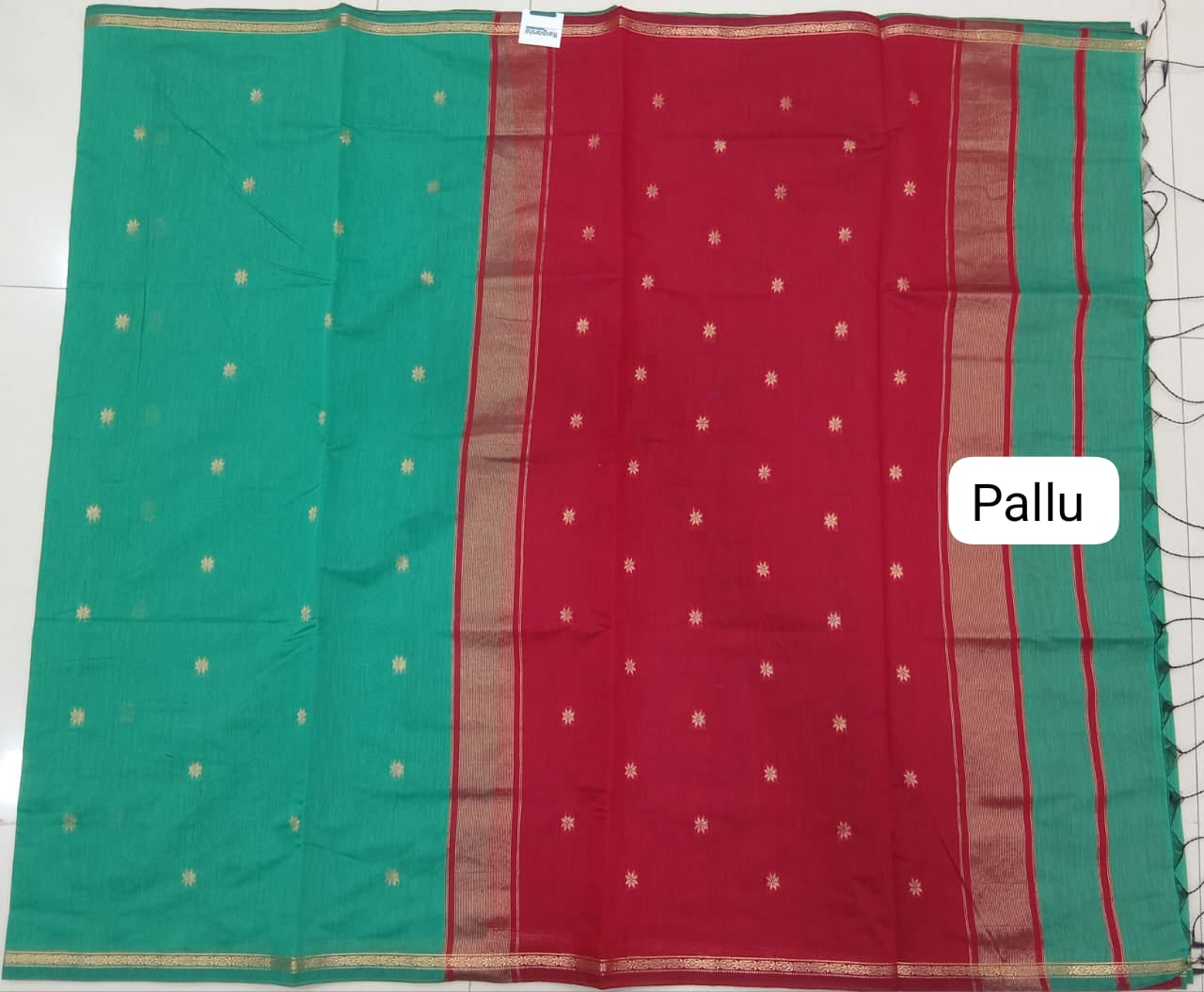 Sea Green Semi Maheshwari Silk Saree Pallu