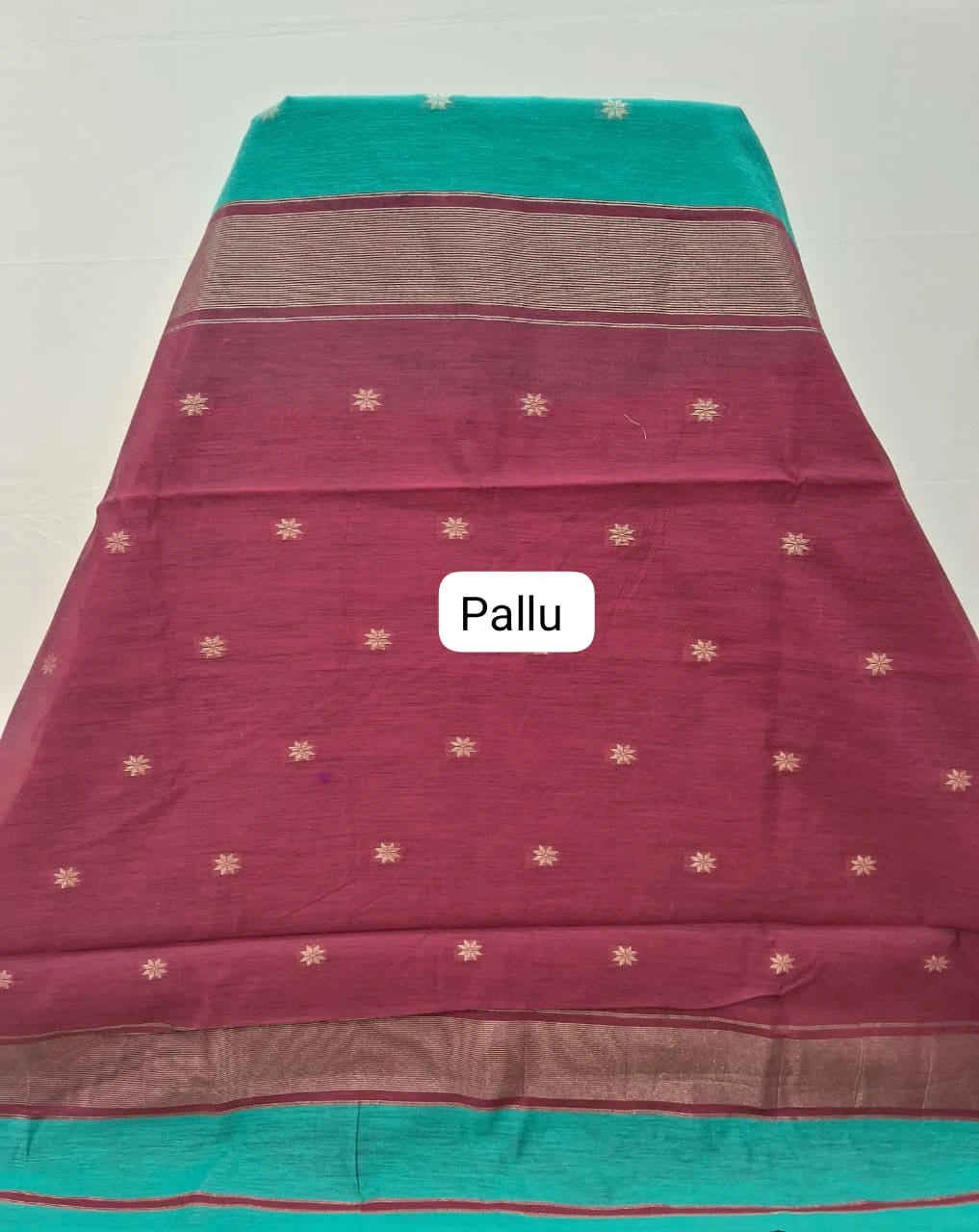 Sea Green Semi Maheshwari Silk Saree pallu
