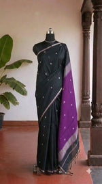 Traditional Black Semi Maheshwari Silk Cotton Saree 