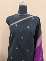 Traditional Black Semi Maheshwari Silk Cotton Saree 1