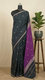 Traditional Black Semi Maheshwari Silk Cotton Saree 