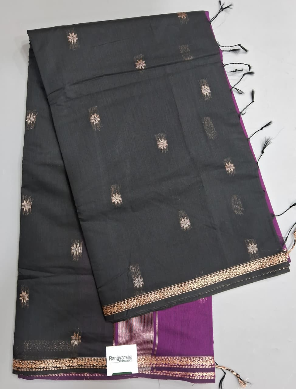 Black Semi Maheshwari Silk Cotton Saree