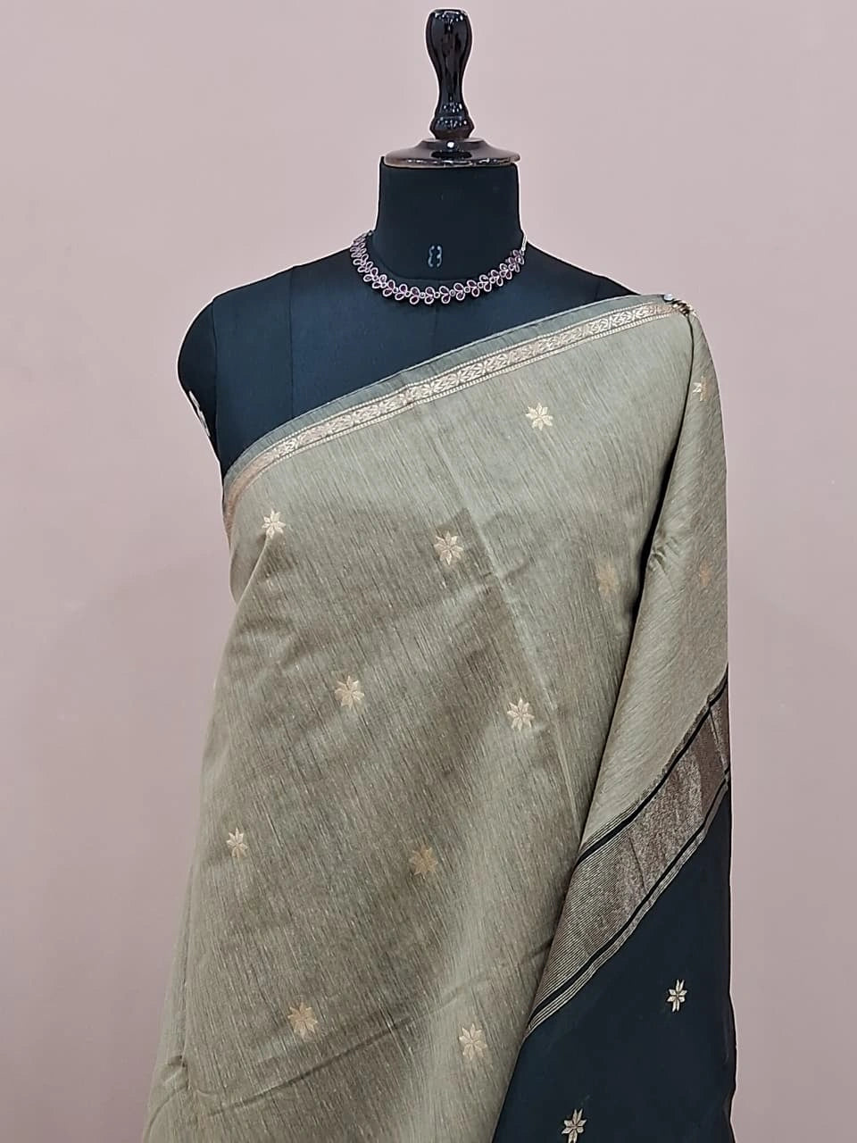 Beige Semi Maheshwari Silk Cotton Saree 1