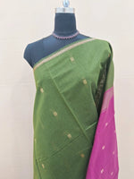 Traditional Mehandi Green Semi Maheshwari Silk Cotton Saree 1