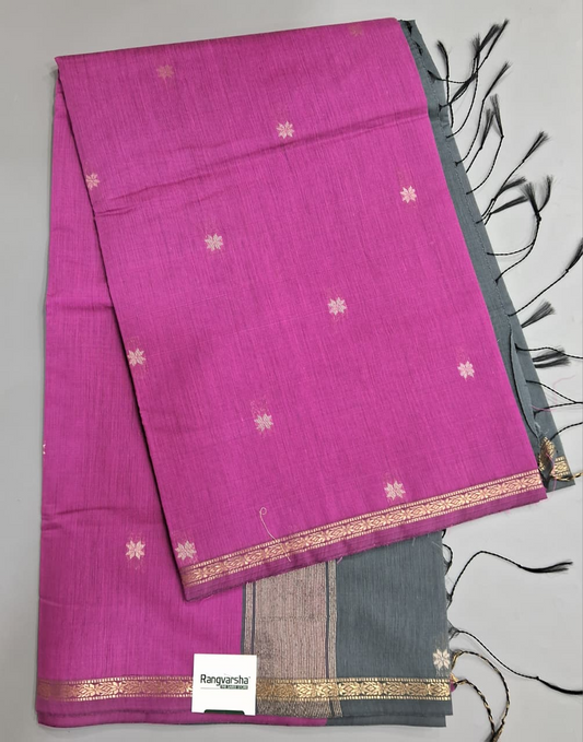 Fuchsia Pink Semi Maheshwari Silk Cotton Saree