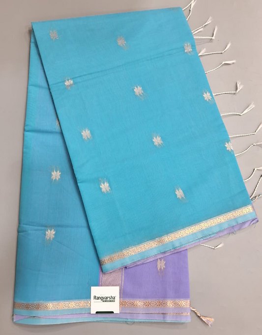 Sea Blue Semi Maheshwari Silk Cotton Saree