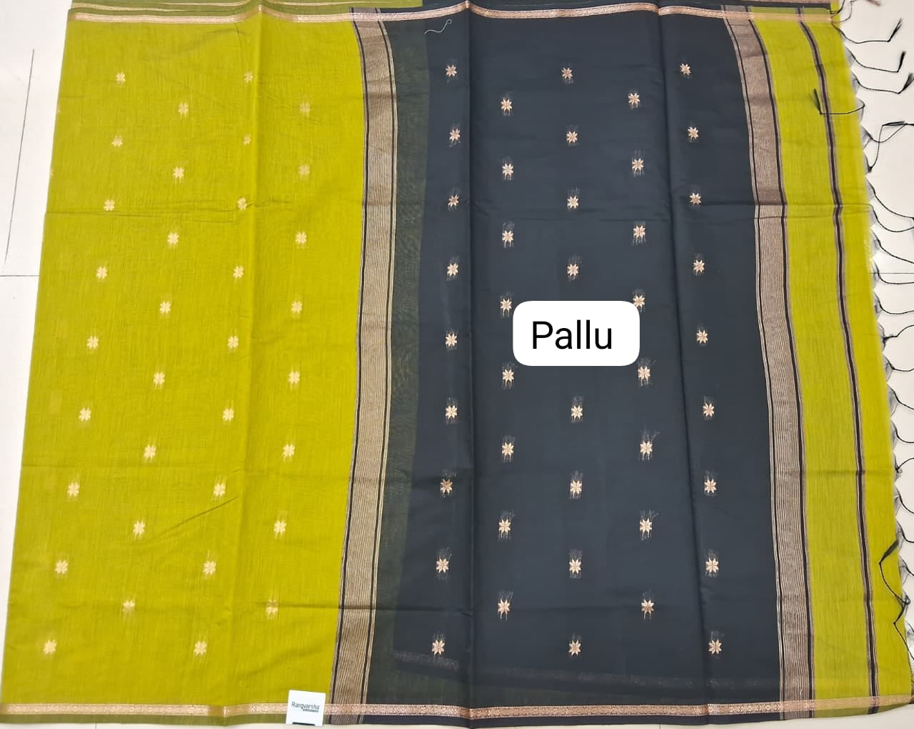 Green Semi Maheshwari Silk Cotton Saree Pallu