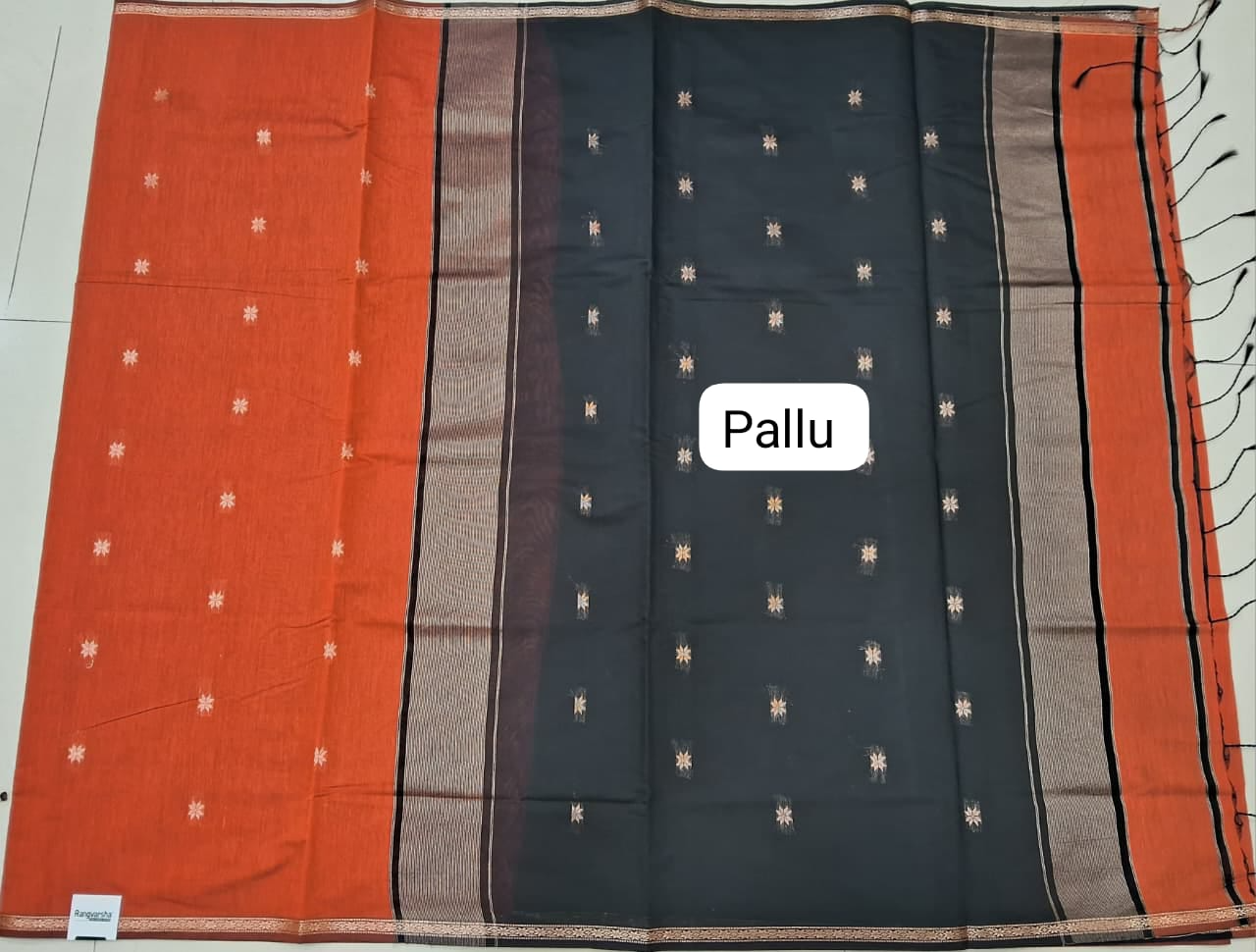 Orange Semi Maheshwari Silk Cotton Saree Pallu