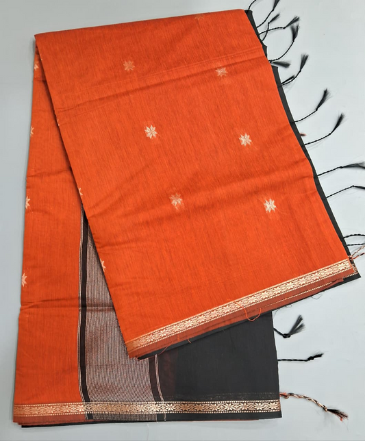 Orange Semi Maheshwari Silk Cotton Saree