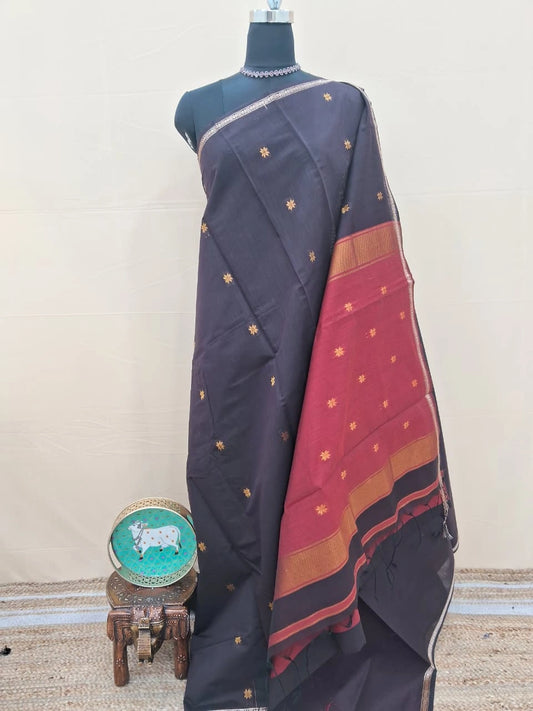 Walnut Brown Semi Maheshwari Silk Cotton Saree 