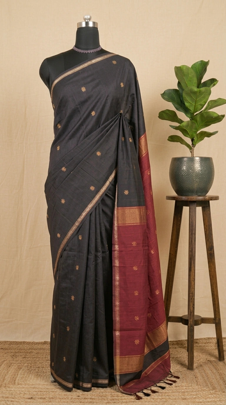 Walnut Brown Semi Maheshwari Silk Cotton Saree 