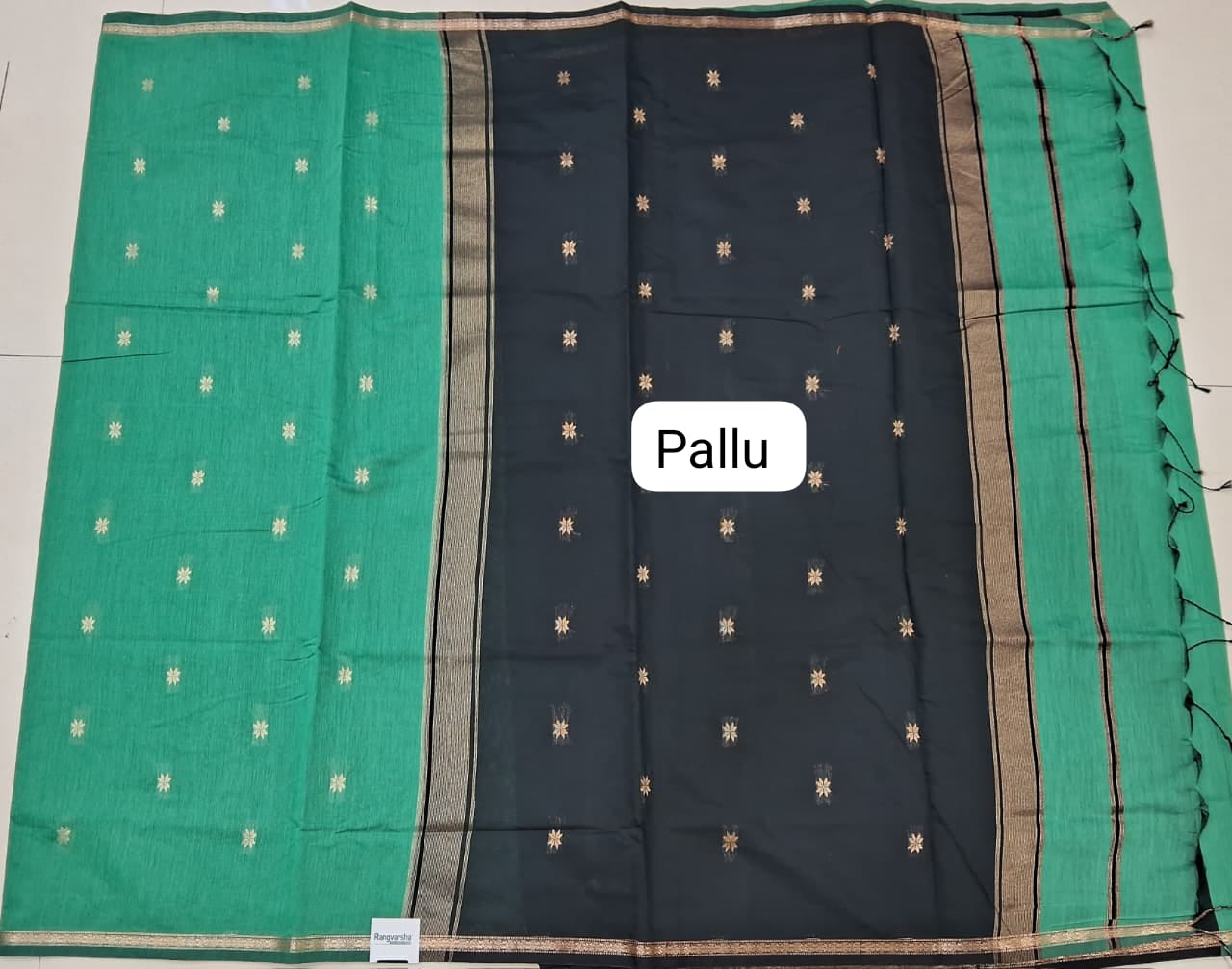 Bright Green Semi Maheshwari Silk Cotton Saree Pallu