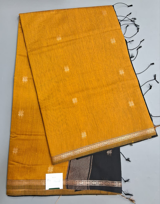 Mango Yellow Semi Maheshwari Silk Cotton Saree 