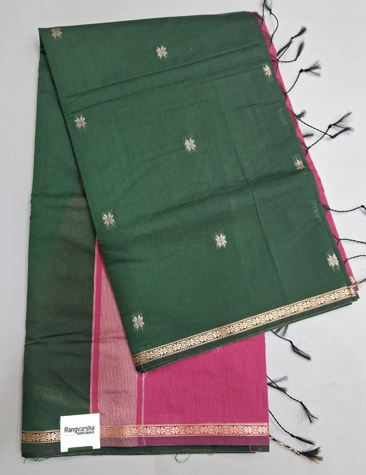 Dark Green Semi Maheshwari Silk Cotton Saree