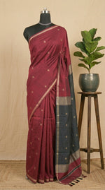 Brick Red Semi Maheshwari Silk Cotton Saree 