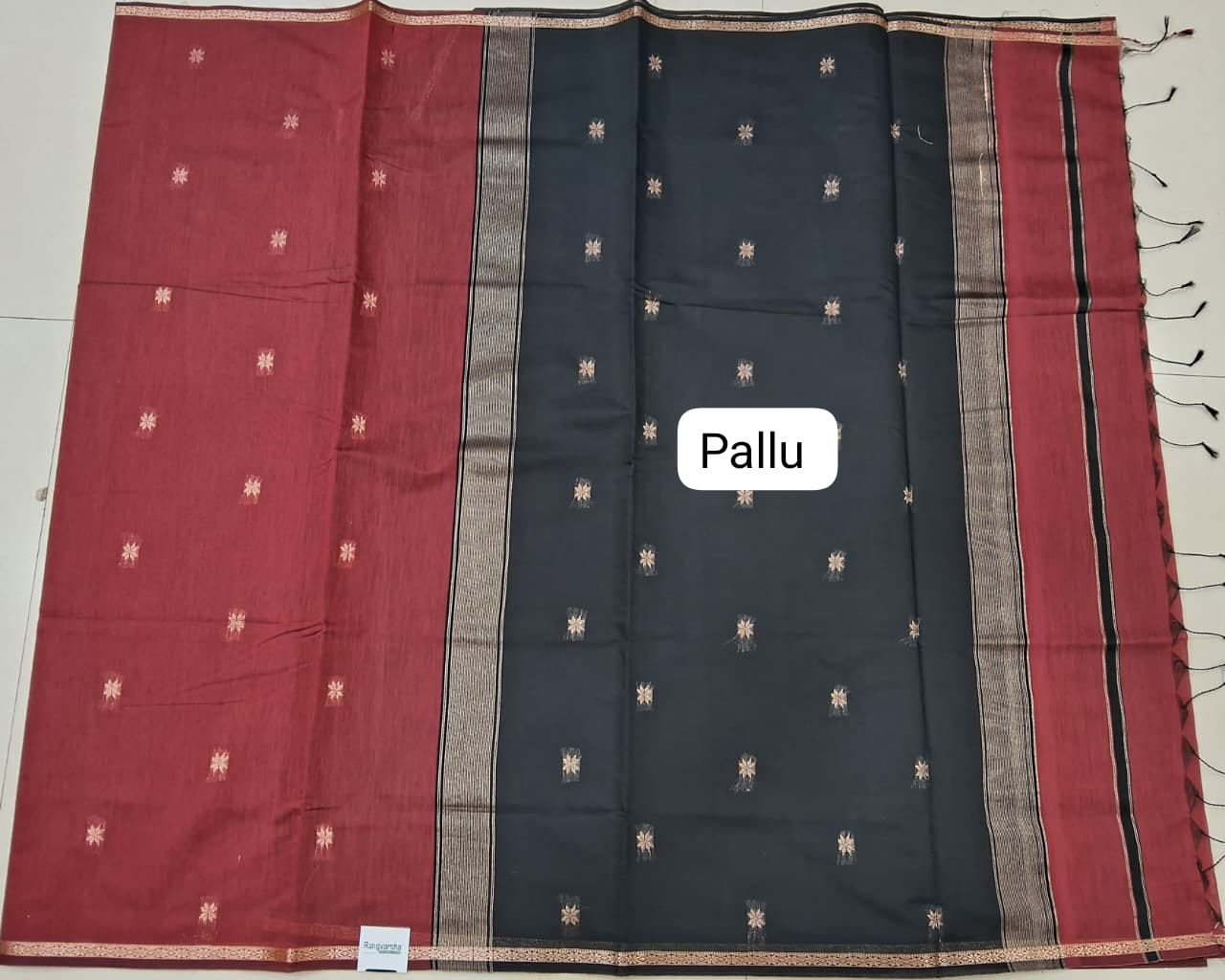 Brick Red Semi Maheshwari Silk Cotton Saree Pallu