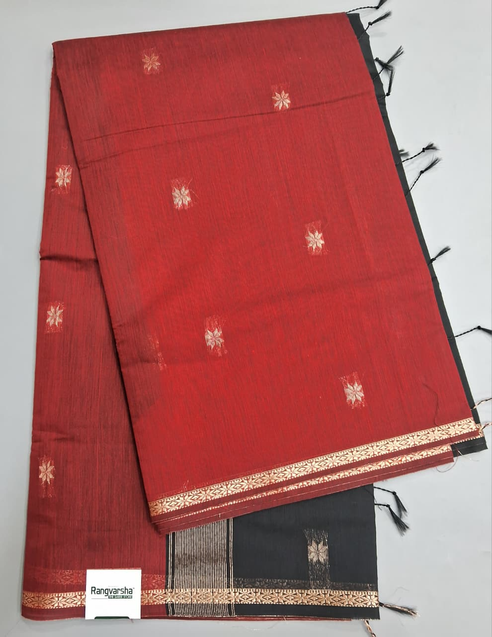 Brick Red Semi Maheshwari Silk Cotton Saree