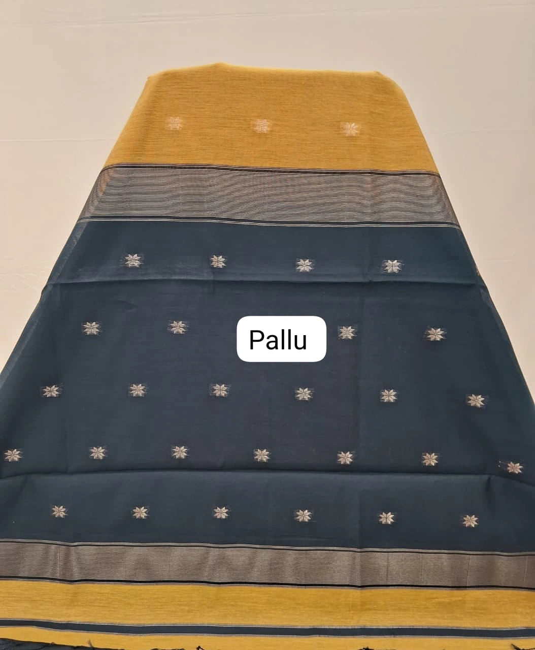 Mustard Yellow Semi Maheshwari Silk Cotton Saree pallu