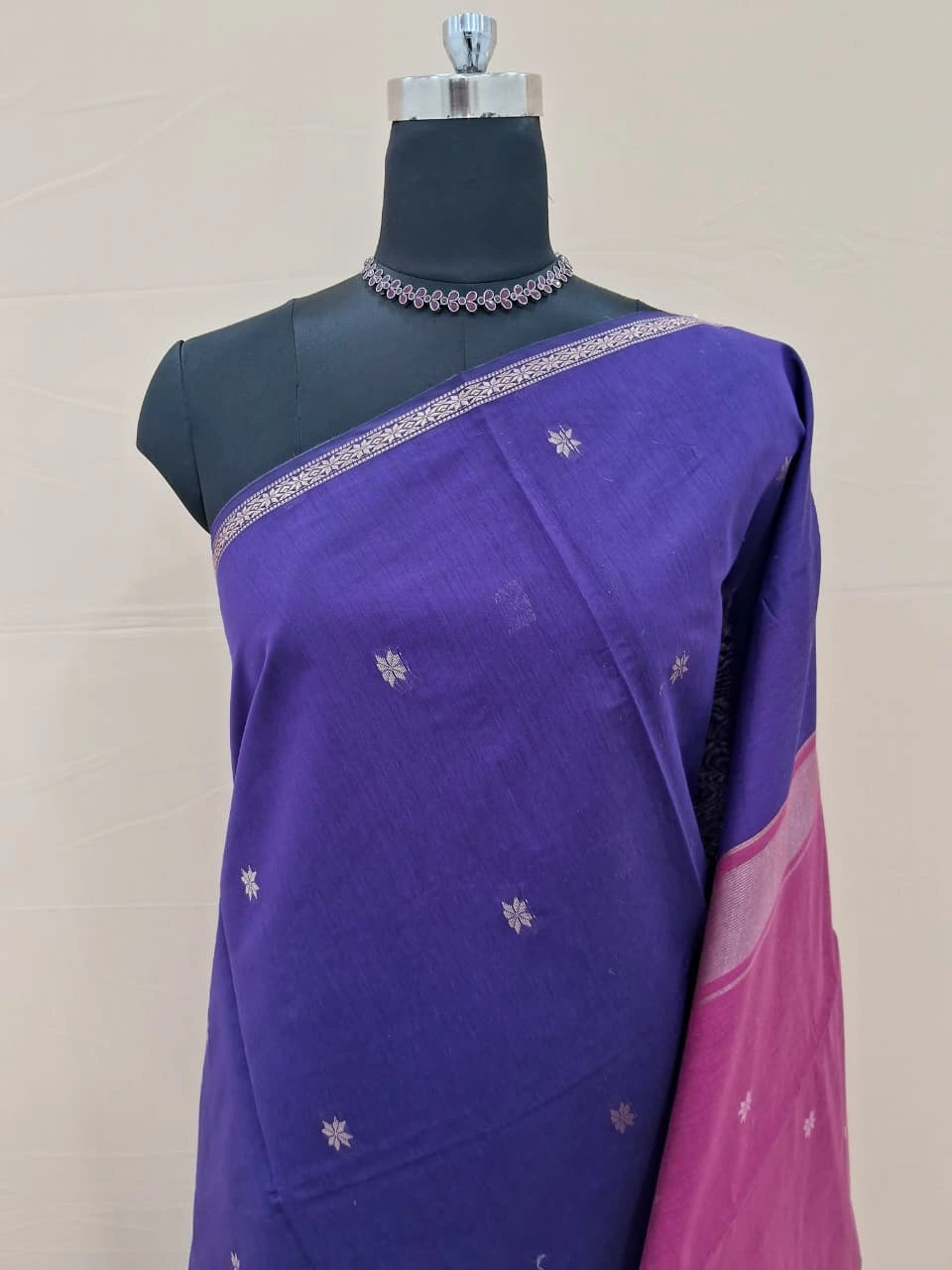 Royal Blue Semi Maheshwari Silk Cotton Saree 1