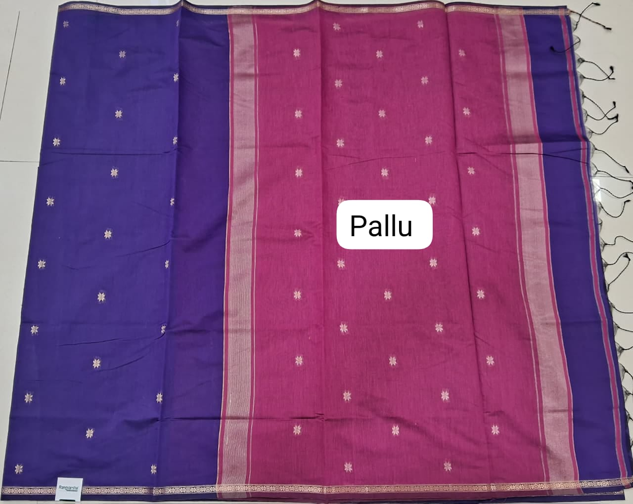 Royal Blue Semi Maheshwari Silk Cotton Saree Pallu