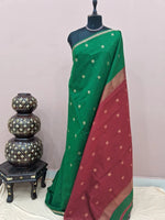 Bottle Green Semi Maheshwari Silk Cotton Saree
