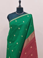 Bottle Green Semi Maheshwari Silk Cotton Saree 1