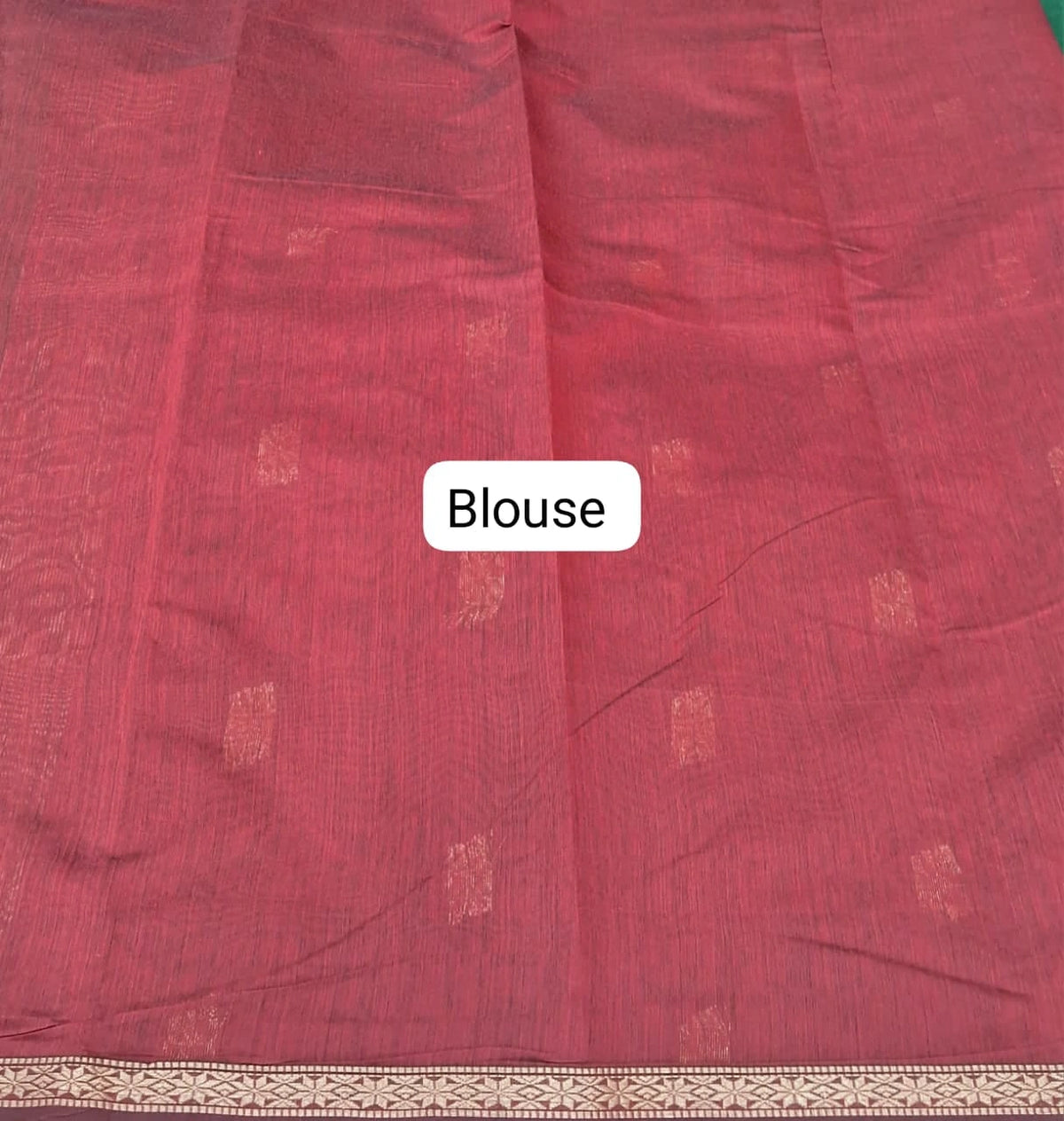 Bottle Green Semi Maheshwari Silk Cotton Saree Blouse