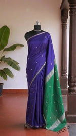 Elegant Indigo Blue Semi Maheshwari Silk Cotton Saree 