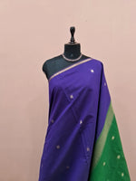 Elegant Indigo Blue Semi Maheshwari Silk Cotton Saree 1