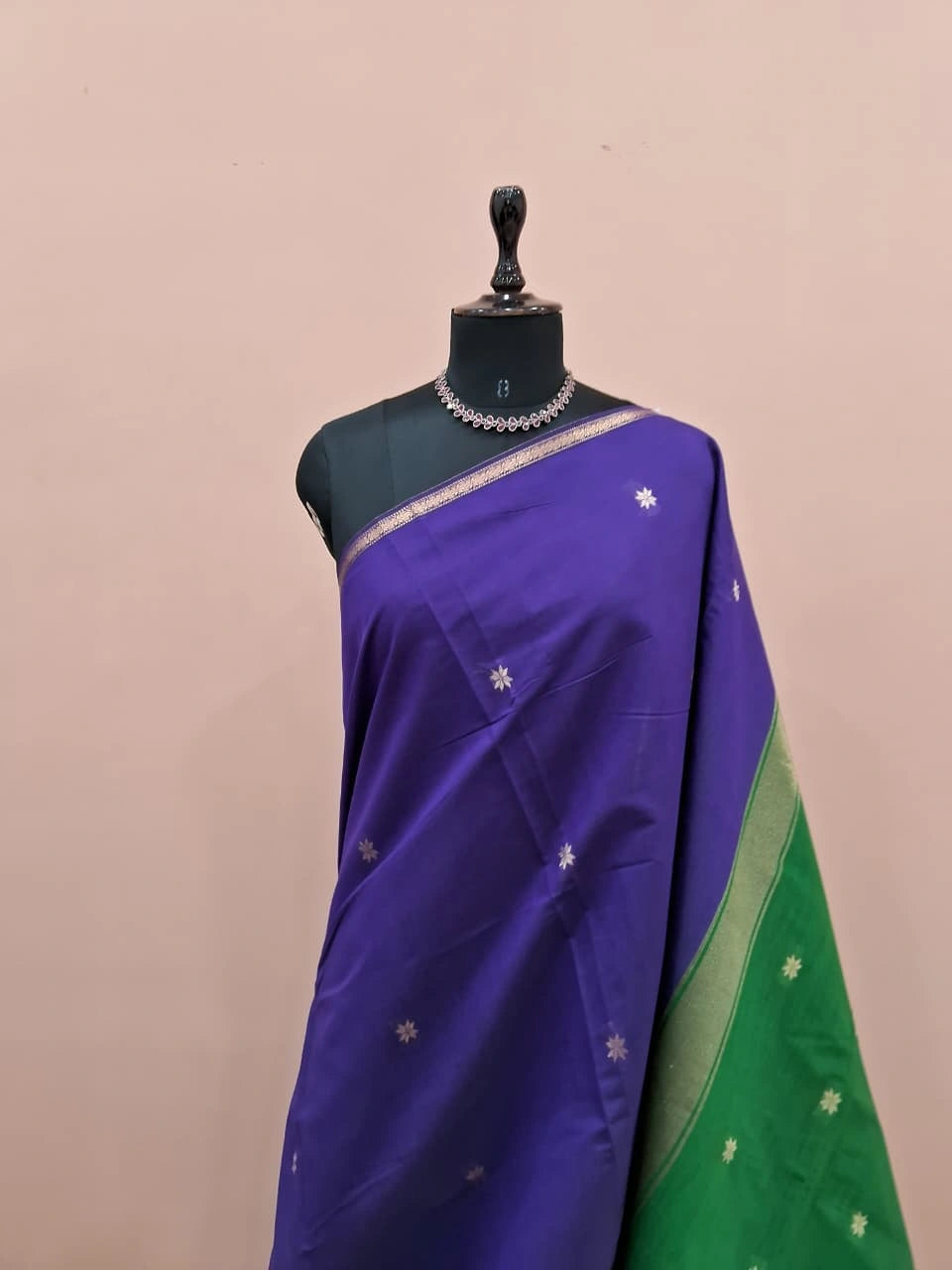 Elegant Indigo Blue Semi Maheshwari Silk Cotton Saree 1