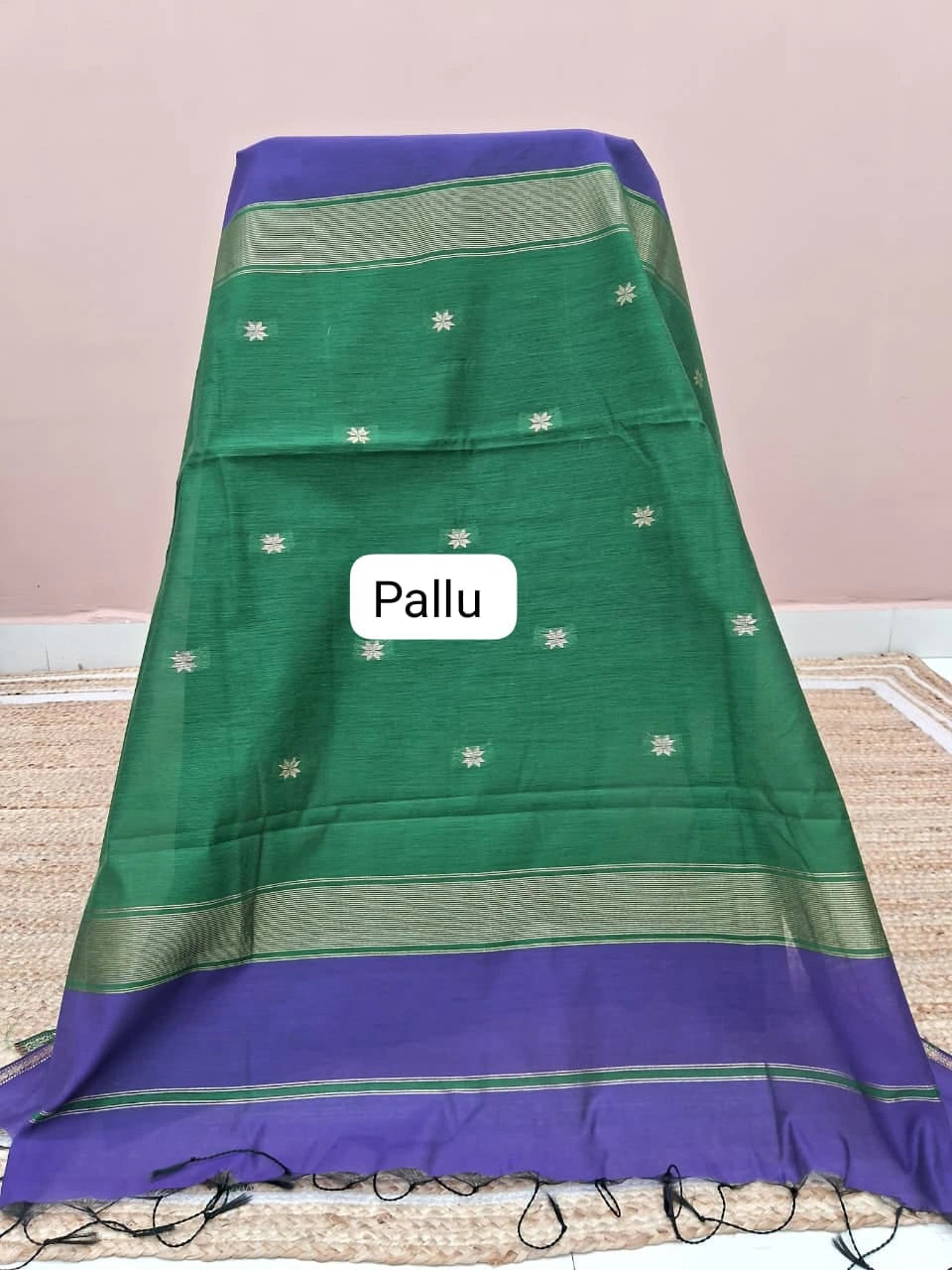 Elegant Indigo Blue Semi Maheshwari Silk Cotton Saree pallu