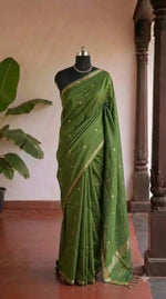 Mehandi Green Semi Maheshwari Silk Cotton Saree 