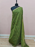 Mehandi Green Semi Maheshwari Silk Cotton Saree 