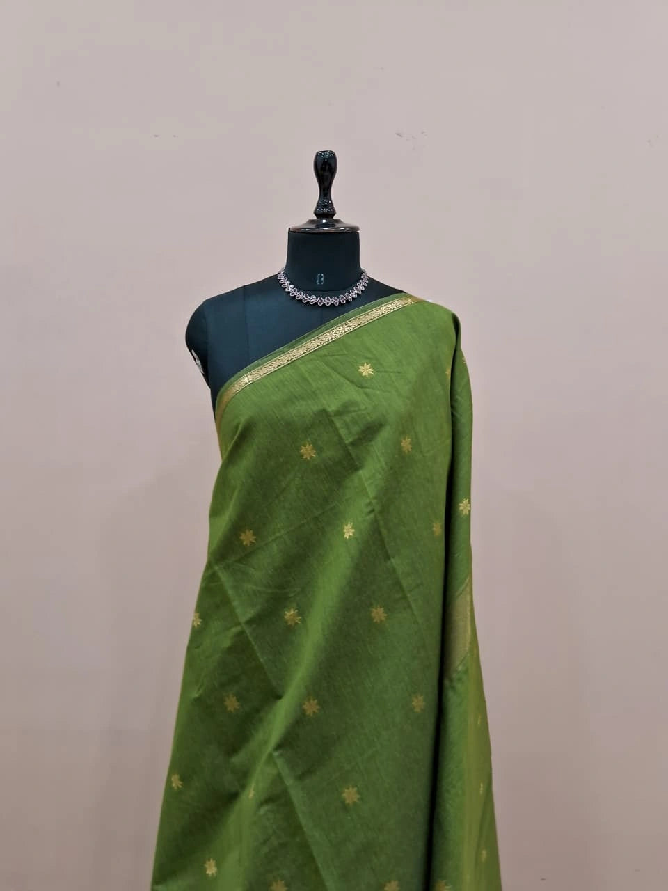 Mehandi Green Semi Maheshwari Silk Cotton Saree 1
