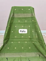 Mehandi Green Semi Maheshwari Silk Cotton Saree pallu