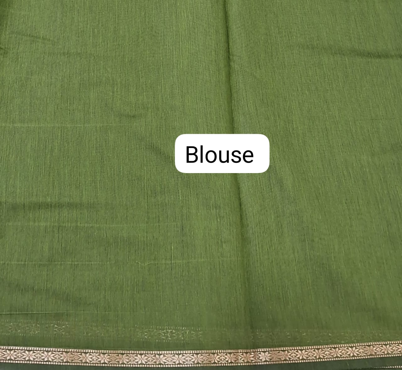 Mehandi Green Semi Maheshwari Silk Cotton Saree Blouse