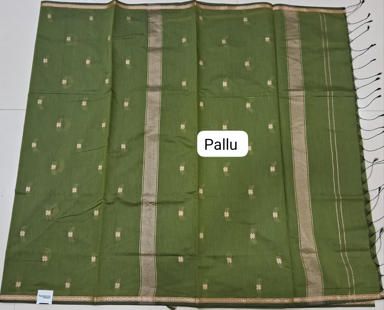 Mehandi Green Semi Maheshwari Silk Cotton Saree Pallu