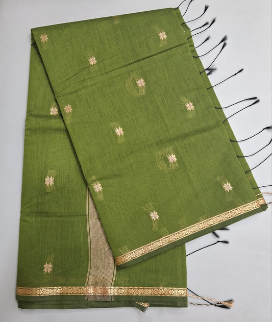 Mehandi Green Semi Maheshwari Silk Cotton Saree