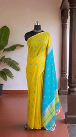 Lemon Yellow Semi Maheshwari Silk Cotton Saree