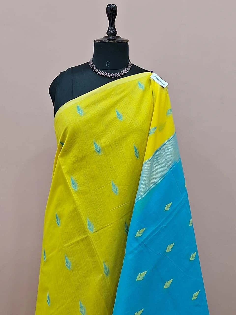 Lemon Yellow Semi Maheshwari Silk Cotton Saree 1