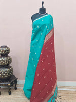 Sea Blue Semi Maheshwari Silk Cotton Saree