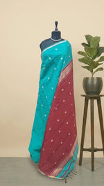 Sea Blue Semi Maheshwari Silk Cotton Saree