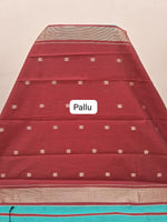 Sea Blue Semi Maheshwari Silk Cotton Saree pallu