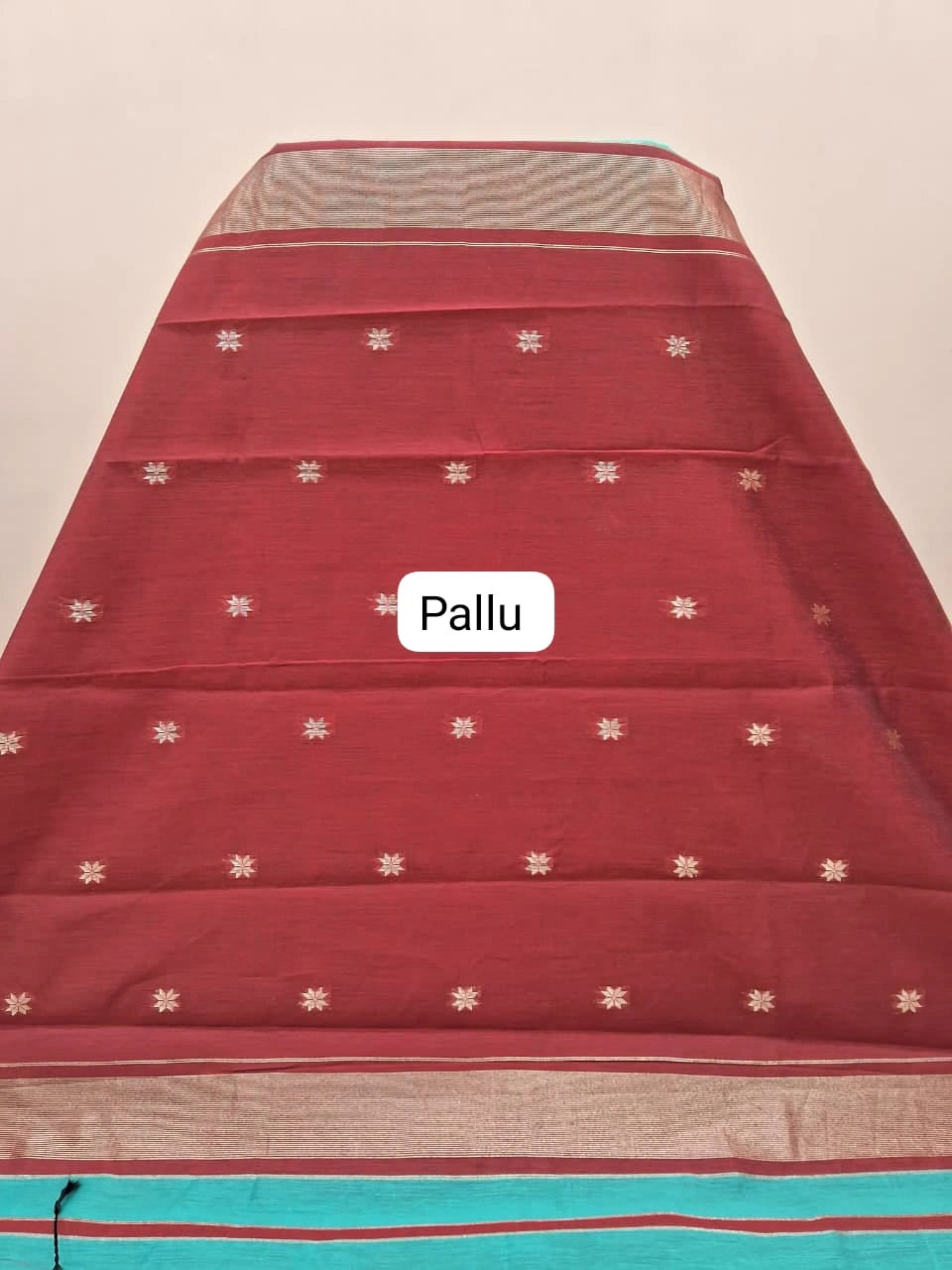 Sea Blue Semi Maheshwari Silk Cotton Saree pallu
